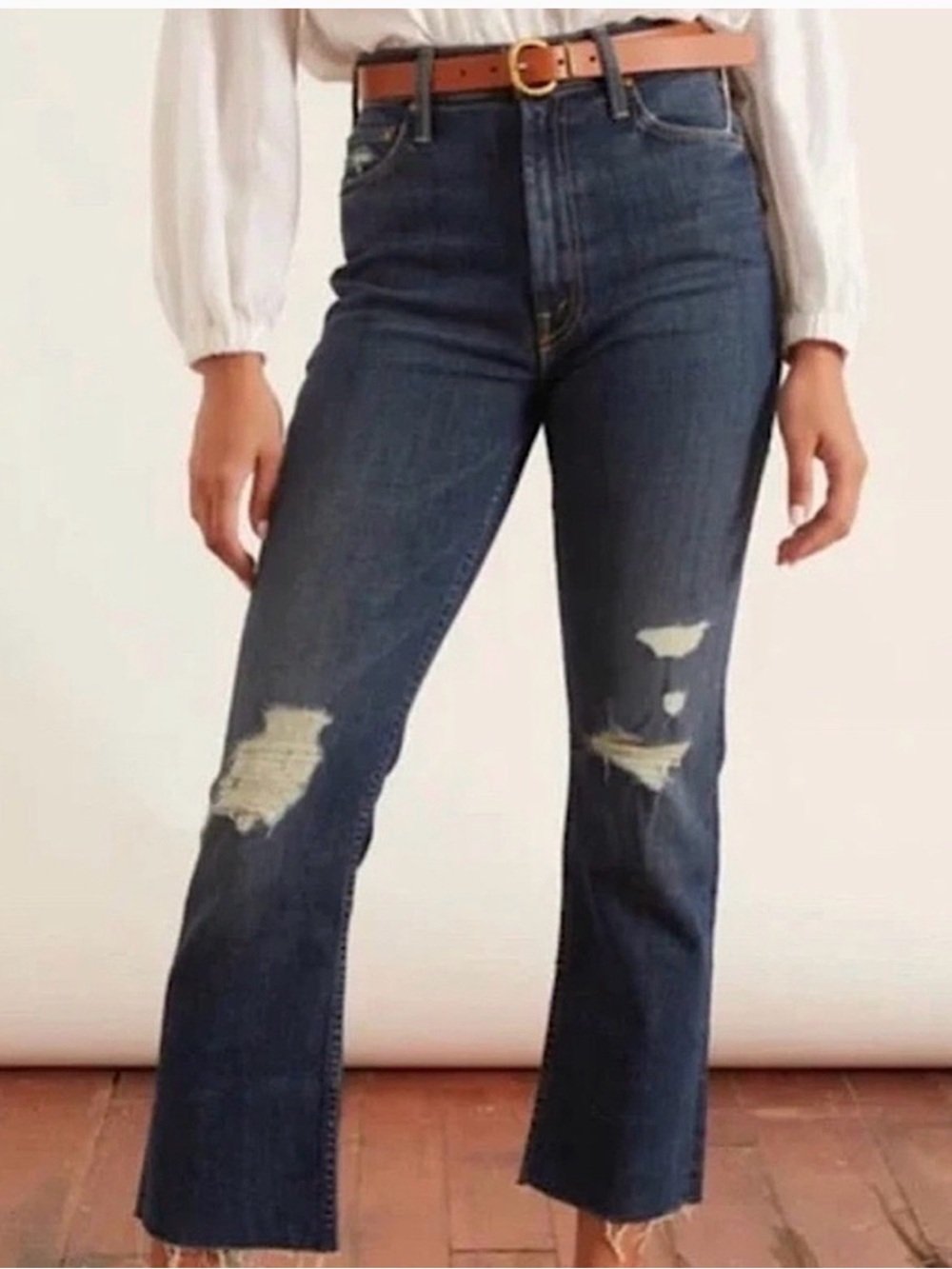 MOTHER Womens Dark Blue Distressed Slim Jeans